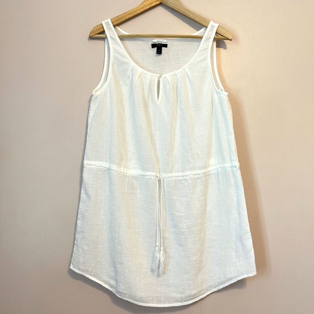 J Crew White Gauze Semi Sheer Dress Swim Cover Up Medium Pool Beach Coastal Airy